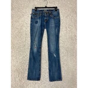 Rerock for Express Jeans Womens 2R Blue Denim Distressed Retro Boho Festival Y2K